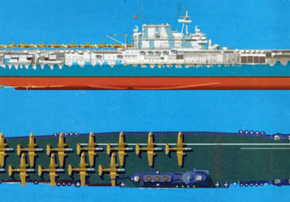 Ship USS CV-8 Hornet [Aircraft Carrier] Tokyo Raid (1942) - drawings, dimensions, figures